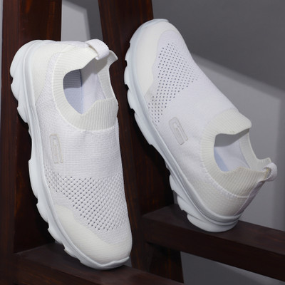 GOLDSTAR Women's White Slip-On Sport Shoes with Trendy Net Design Walking Shoes For Men(White , 7)