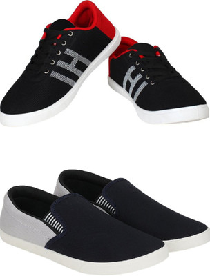 Free Kicks Combo Of 2 Shoes FK-MCW-145 & FK-Fitman Sneakers For Men(Black, Grey , 8)