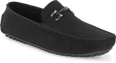 LEONCINO MENS CASUAL SUEDE DRIVING LOAFER Driving Shoes For Men(Black , 7)