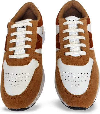 Hexy Casual Suede Sneaker, Memory Foam Cushioned Insole Outdoors For Men(Brown, White , 7)