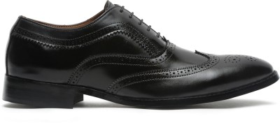 LOUIS STITCH Mens Jet Black Premium Italian Leather Wingtip Brogue Formal Lace up Shoes Brogues For Men(Black)