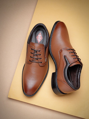 LEE COOPER Leather Derby Lace-Up Lightweight Comfort Trendy Premium Office/Party Derby For Men(Tan , 7)