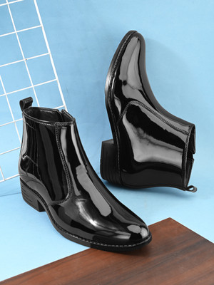 Roadster Men black synthetic petant high top heeled casual slip on chelsea regular boots Boots For Men(Black , 10)