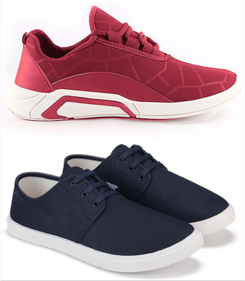 Free Kicks Combo Of 2 Shoes FK-201 & FK-Lysha Sneakers For Men(Maroon , 9)