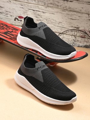 PORT Men's Black Knitted Comfortable Lightweight Outdoor Slip On Running Running Shoes For Men(Black , 6)