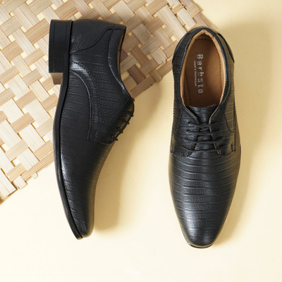 BARBATO Men's Genuine Leather (Italian Crust Leather) Handmade Lace-Ups Formal Shoes Lace Up For Men(Black , 6)
