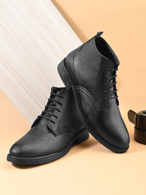 INVICTUS Men black solid round toe formal semi casual high top regular lace up comfortab Boots For Men(Black , 8)