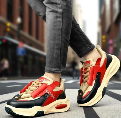 IG enterprises Stylish Casual Sneakers for Men Trendy Lightweight Walking Sports Shoes Casuals For Men(Beige, Red , 6)