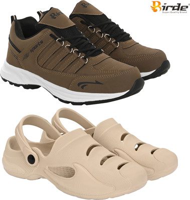 Birde Birde Lightweight Combo Pack of 2 Stylish Sports Gym, Shoes With Clogs Walking Shoes For Men(Brown, Beige , 7)