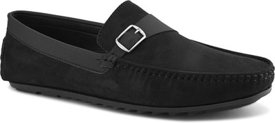 HERE&NOW HERE&NOW Men Black Faux Leather Casual Slip On Loafers Loafers For Men(Black , 7)