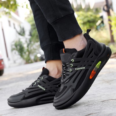 HERE&NOW Men's New Arrival Sports Running Lace-up Shoes Running Shoes For Men(Black , 8)