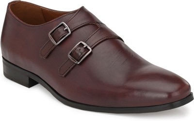 House of Pataudi Men Cherry Genuine Leather Formal Slip On Monk For Men(Maroon , 10)