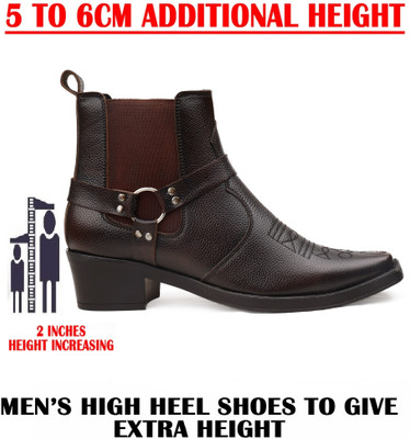 YUVRATO BAXI Men 2 Inch Block Heel Height Increasing Brown Casual Formal Slipon Chelsea Boot Slip On For Men(Brown , 7)
