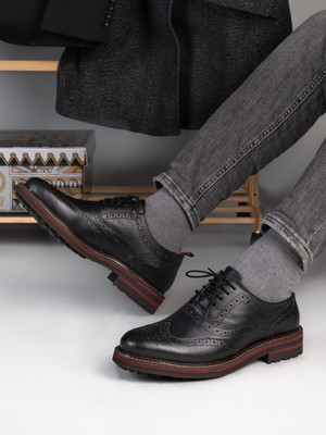 ALBERTO TORRESI Genuine Laether Letest Brouge Shoes With Padded Insole Lace Up For Men Party Wear For Men(Black , 8)