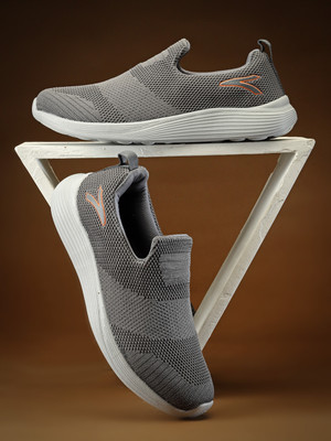 action Athleo WALKER 116 Breathable Flexible Lightweight Sports Slip On Running Shoes For Men(Grey, Black , 8)