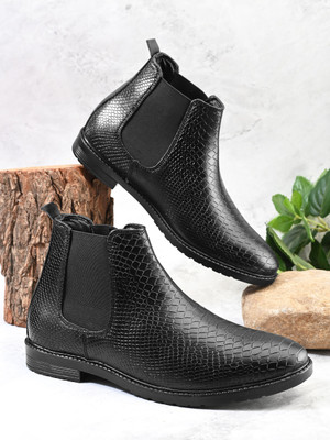 house of common Synthetic Leather Lightweight Comfortable Trendy Walking Chelsea Boots For Men Boots For Men(Black , 9)