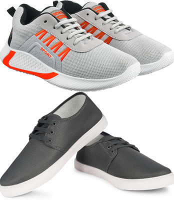 Free Kicks Combo of 2 FK- 444 & 201 Trendy Running Shoes For Men(Grey, Orange , 9)