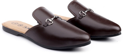 BXXY Men's Stylish Faux Leather Casual Mules Open Footwear Casuals For Men(Brown , 10)