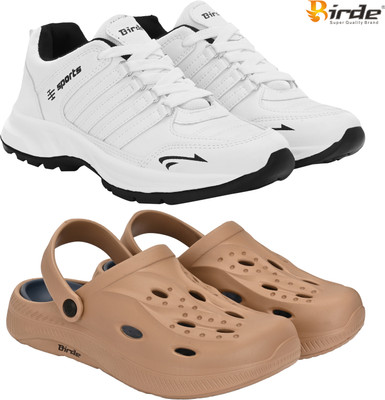 Birde Birde Stylish Combo Pack of 2 Lightweight Gym, Outdoor, Running Shoes With Clogs Walking Shoes For Men(White, Beige , 7)
