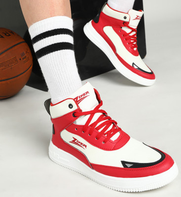 Zixer High Ankle Casual Shoes For Men Chunky Fashion Boots For Boys| Dancing Shoes Sneakers For Men(Red, White , 10)