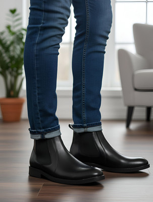 DPA Stylish Black Leather Chelsea Boots For Men Slip on Formal Boots For Men Boots For Men(Black , 10)