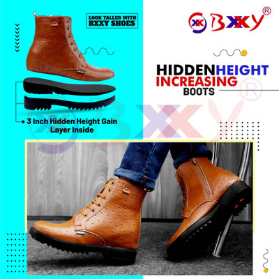 YUVRATO BAXI Men 4 Inch Hidden Height Increasing Tan Casual Formal Lace-Up Boot. Boots For Men(Tan , 5)