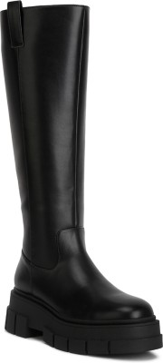 London Rag Black Chunky Platform Knee Length Boots Boots For Women(Black)
