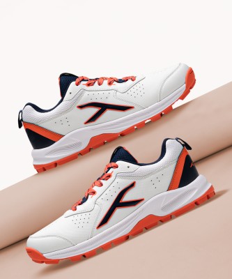 Hundred HyperDrive Cricket Shoes For Men(White, Navy, Orange , 10)