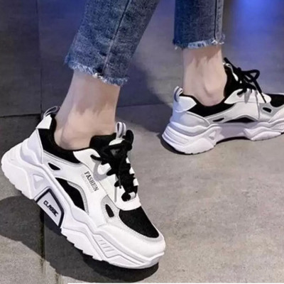 Footox Casual Shoes Sneakers For Women(White, Black , 4)