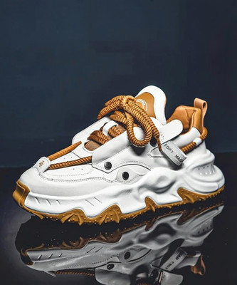 Mayank SH Men's Trendy Chunky Casual Sneaker For Outdoor Running Shoes For Men Sneakers For Men(Tan, White , 6)