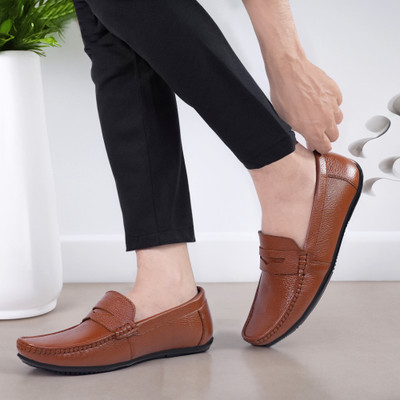 LAHO UrbanLuxe Tan Leather Slip-On Loafers – Premium Office & Casual Shoes for Men Loafers For Men(Tan , 10)