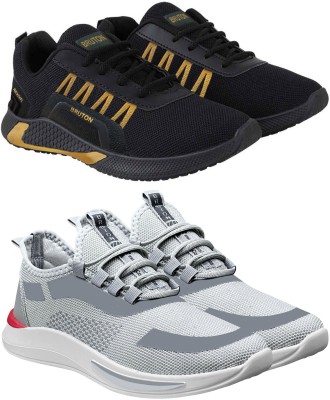 BRUTON Combo Pack of 2 Sports Shoes Running Shoes For Men(Black, Grey , 9)