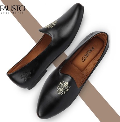 FAUSTO Classic Ethnic Evening Wedding Party Comfort Embroidery Slip On Jutis and Mojaris For Men(Black)