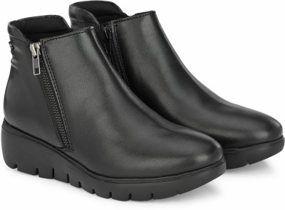 Delize light weight, mid heel wedge ankle Boots For Women(Black)