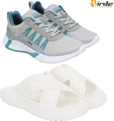 Birde Birde Stylish Combo Pack of 2 Lightweight Gym, Running Shoes With Slides Walking Shoes For Men(Grey, White , 6)