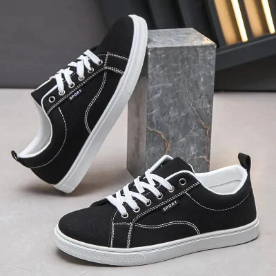 lejano Canvas Shoes For Men(Black, White , 6)