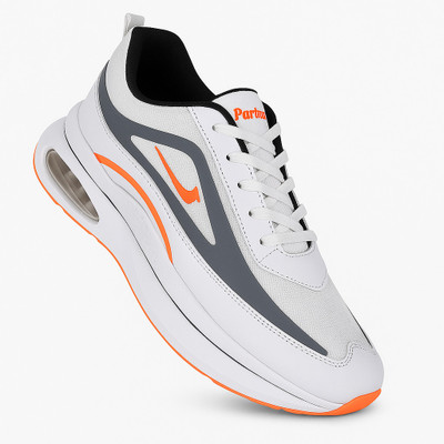 Partner Men’s PU White & Orange Sneakers | Air Cushion Sole | Lightweight Casual Shoes Sneakers For Men(White, Orange , 7)