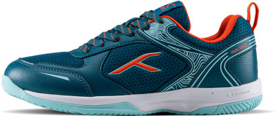 Hundred COURTSTEP PBX Badminton Shoes For Men(Orange, Blue , 11)