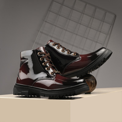 Vellinto Royal SOVEREIGN Party Wear ll Casual ll Latest Patent Leather Boots for Men Boots For Men(Red, Maroon , 6)