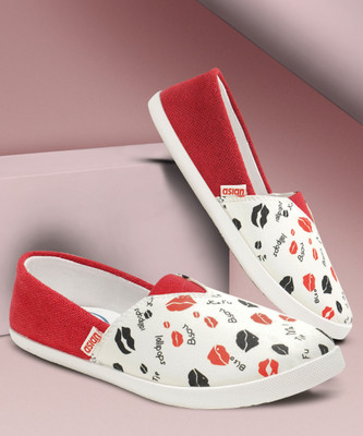 asian Melody-29 White Canvas,Walking,Canvas,Stylish Casuals For Women(White, Red , 5)