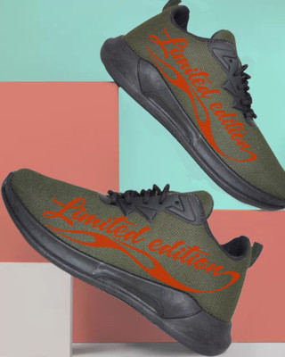KANEGGYE RUNNING SPORTS SHOES FOR MEN & KIDS Running Shoes For Men(Olive, Orange , 8)