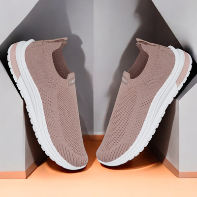 Free Kicks M7-1011 Lightweight Slip On Sneakers For Women(Beige , 9)