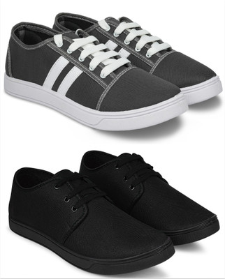 Free Kicks Combo Of 2 Shoes FK-camp & FK-205 Sneakers For Men(Black , 9)