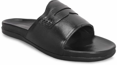 MATR LIFESTYLE MATR Classic Men's Black Textured Horsebit Casual Slider Slip-On Sandals Casuals For Men(Black , 6)
