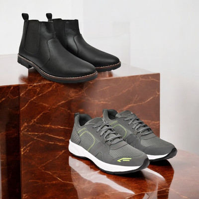 KRITON Trendy & Durable Men’s Boots – Perfect for Everyday Wear Boots For Men(Black, Grey , 7)