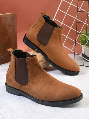 Prodock Men Casual Comfortable Chelsea Slip-On Outdoor Synthetic Leather Boots For Men Boots For Men(Tan , 6)