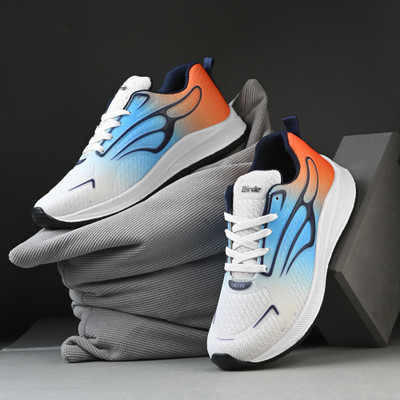 Birde Premium Men Sports Shoes Running and Walking Walking Shoes For Men(White, Orange, Blue , 9)