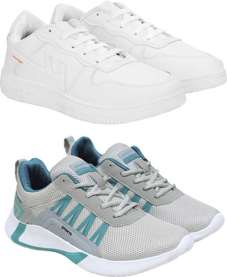 Birde Pack Of 2 Combo Comfortable Lightweight Regular Wear Casual Shoes For Men(White, Grey , 8)