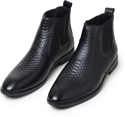 Hayes London Genuine Leather Chelsea Boots, Mid Top Shoe with Comfortable Block Heel, Boots For Men(Black , 6)