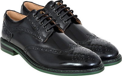 HX London Black Brush-Off Leather Men Brogues Formal Derby Shoes Derby For Men(Black , 9)